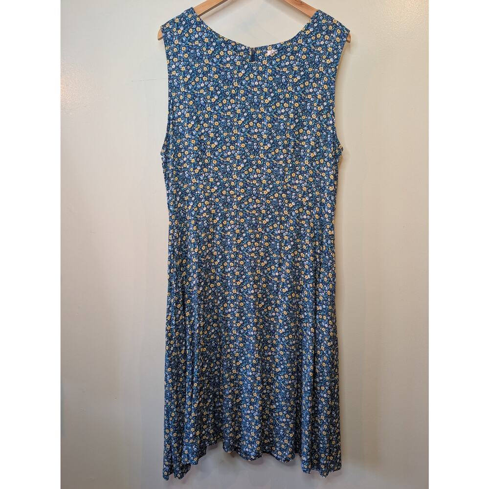 Lanz of Salzburg Vintage Ditsy Floral Sleeveless Dress Blue Yellow XL